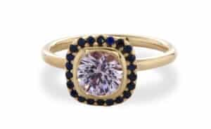 Custom Cushion Cut Pink Sapphire Halo Ring