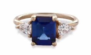 Custom Emerald Cut Royal Blue Sapphire and Diamond Ring