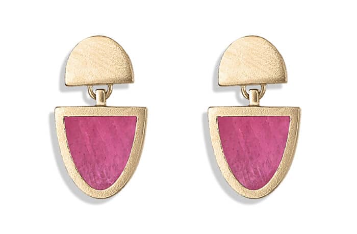 Shield Ruby Slice Earrings Yellow Gold