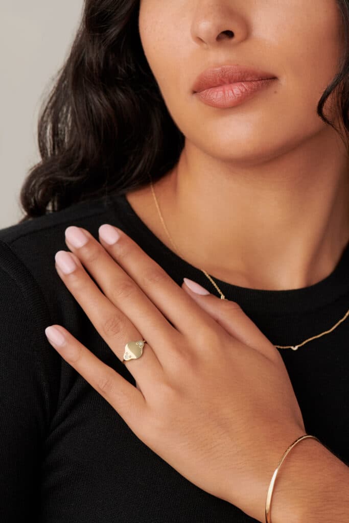 Clover Diamond Signet Ring on figure