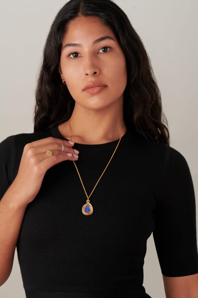Coil Lapis Pendant on figure