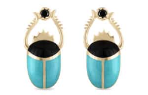 Scarab Turquoise and Black Enamel Earring Jackets Gold Vermeil