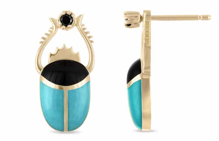 Scarab Turquoise and Black Enamel Earring Jackets Gold Vermeil - Image 3