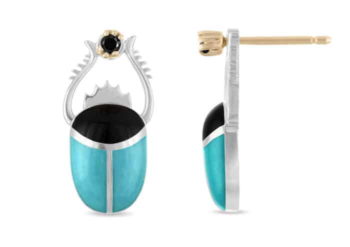 Scarab Turquoise and Black Enamel Earring Jackets Silver - Image 3