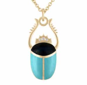 Scarab Turquoise and Black Enamel Pendant Gold Vermeil