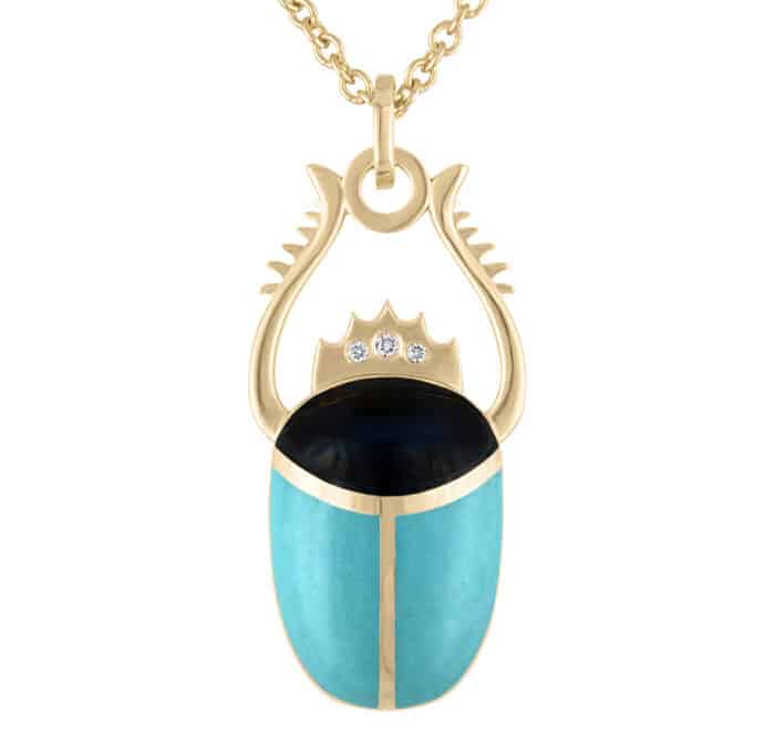Scarab Turquoise and Black Enamel Pendant Gold Vermeil