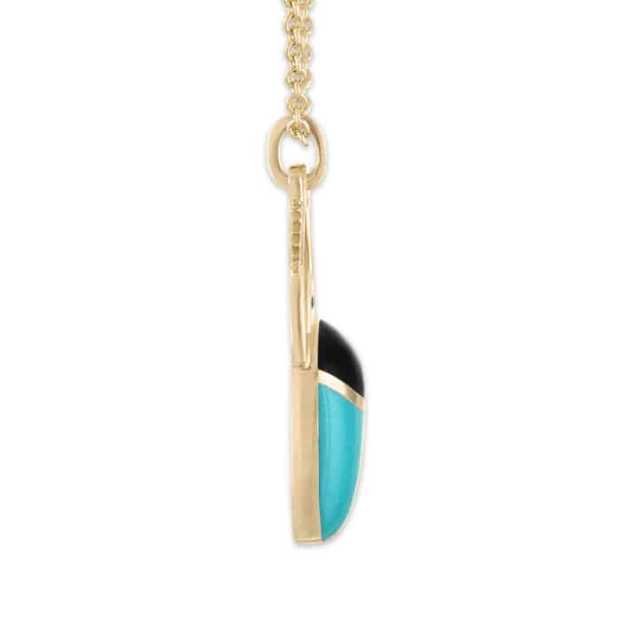Scarab Turquoise and Black Enamel Pendant Gold Vermeil - Image 2