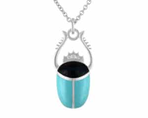 Scarab Turquoise and Black Enamel Pendant Silver