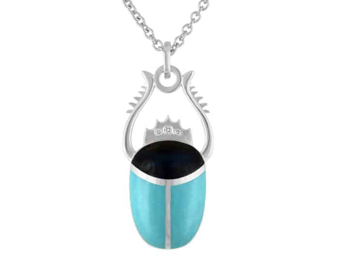 Scarab Turquoise and Black Enamel Pendant Silver